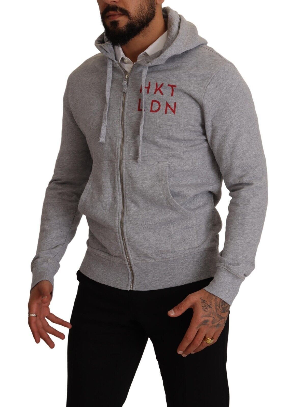Gray Full Zip Hooded Cotton Sweatshirt Sweater-Hackett-LabelTerrace.com
