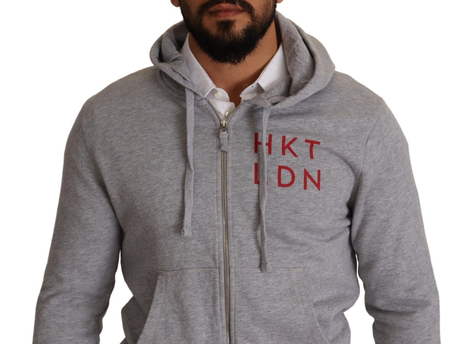 Gray Full Zip Hooded Cotton Sweatshirt Sweater-Hackett-LabelTerrace.com