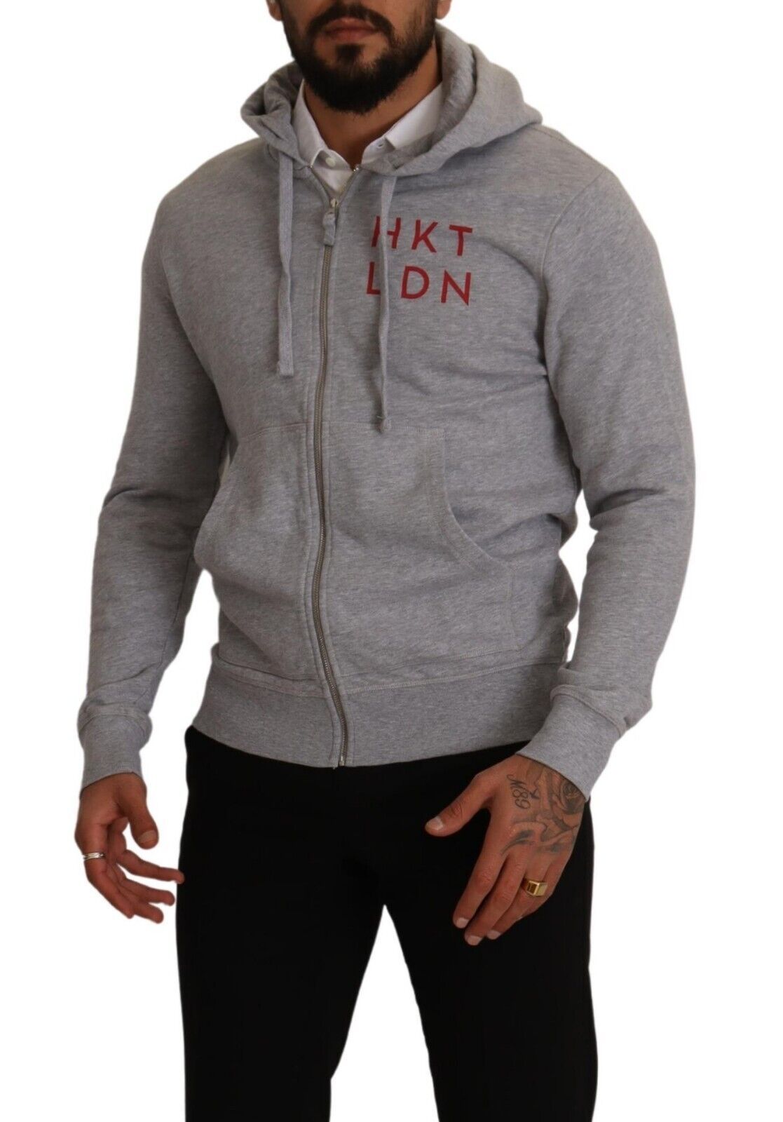 Gray Full Zip Hooded Cotton Sweatshirt Sweater-Hackett-LabelTerrace.com