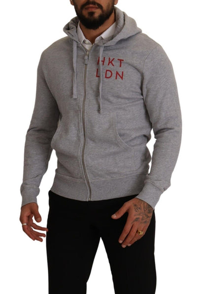 Gray Full Zip Hooded Cotton Sweatshirt Sweater-Hackett-LabelTerrace.com