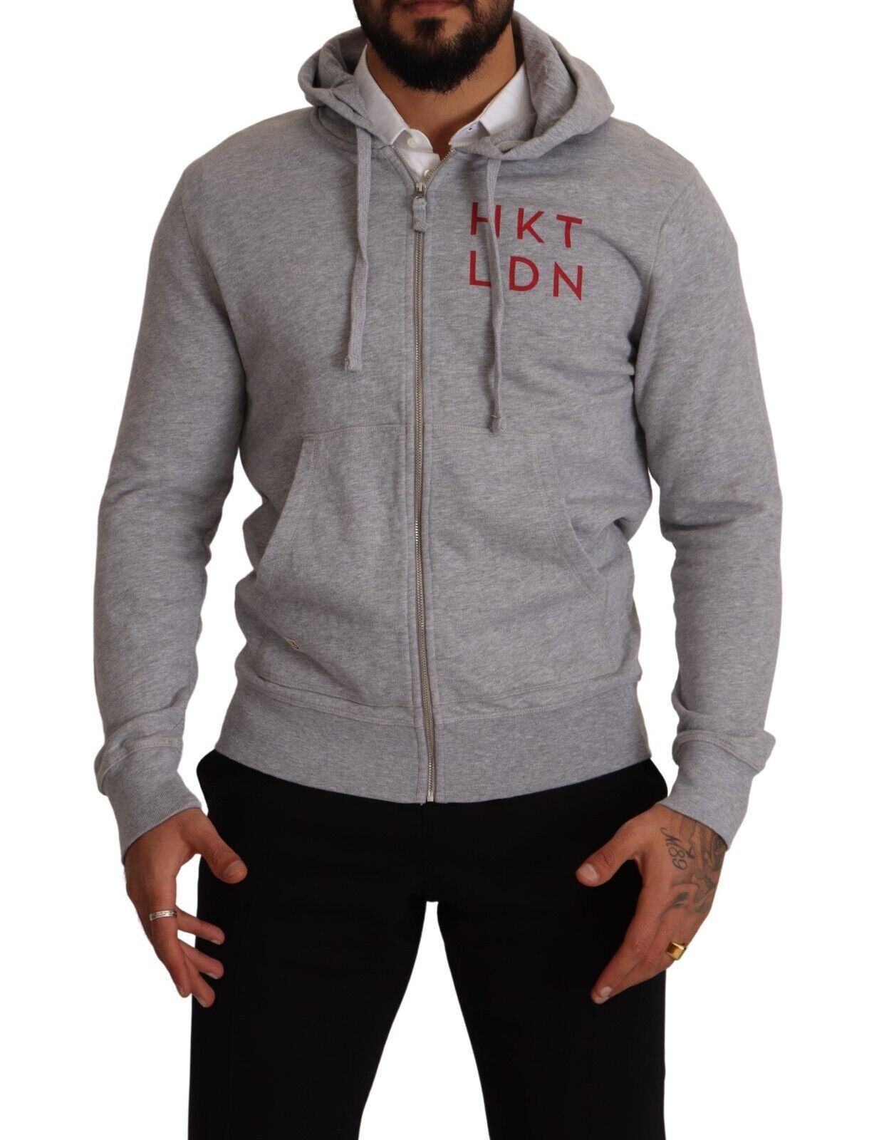 Gray Full Zip Hooded Cotton Sweatshirt Sweater-Hackett-LabelTerrace.com