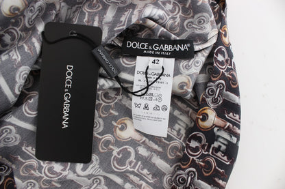 Gray Gold Key Print Silk Blouse T-shirt-Dolce & Gabbana-LabelTerrace.com