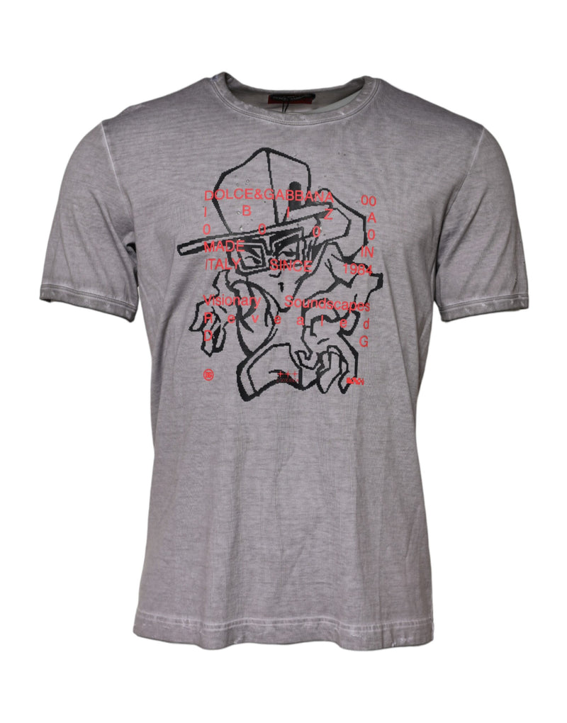 Gray Graphic Print Cotton Crew Neck T-shirt-Dolce & Gabbana-LabelTerrace.com