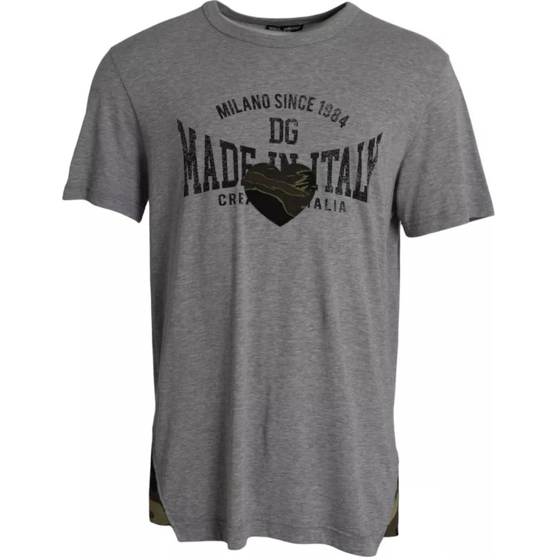 Gray Graphic Print Cotton Round Neck T-shirt-Dolce & Gabbana-LabelTerrace.com