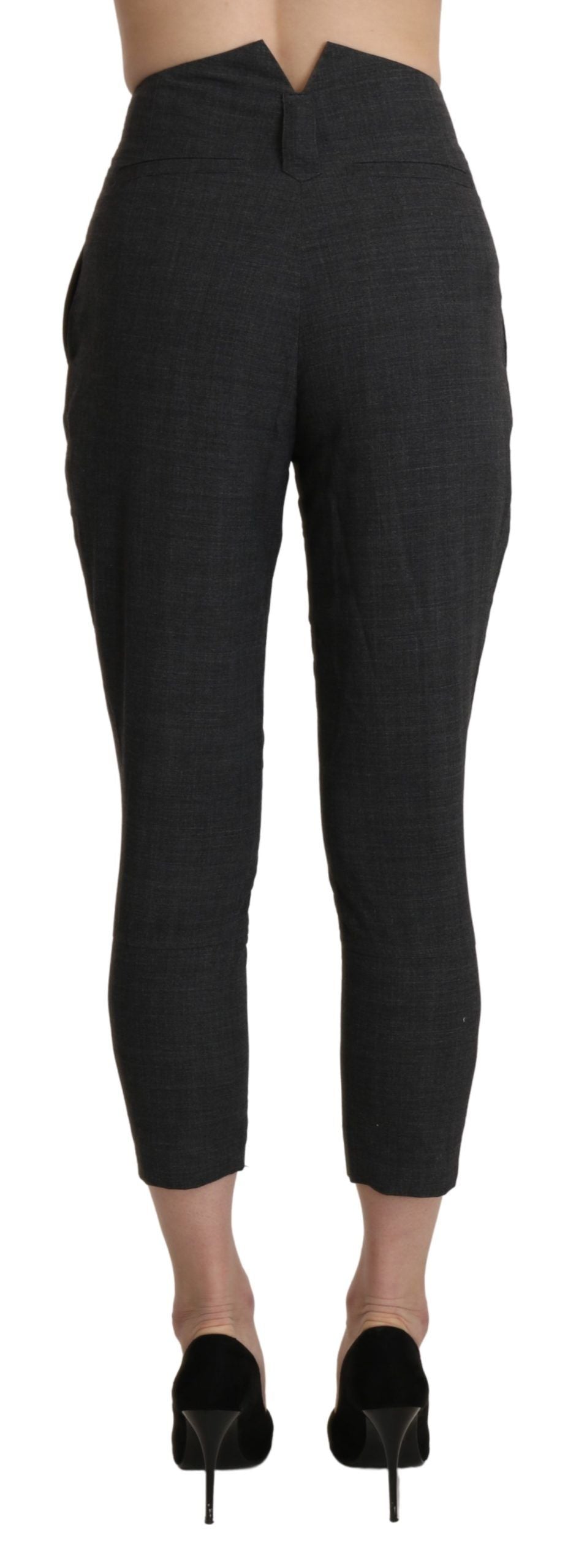 Gray High Waist Capri Cropped Cotton Pants-Ermanno Scervino-LabelTerrace.com