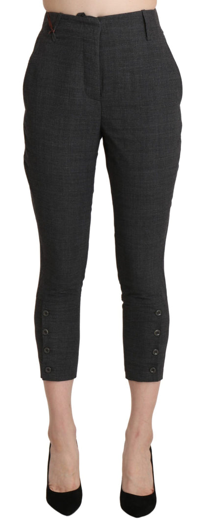 Gray High Waist Capri Cropped Cotton Pants-Ermanno Scervino-LabelTerrace.com