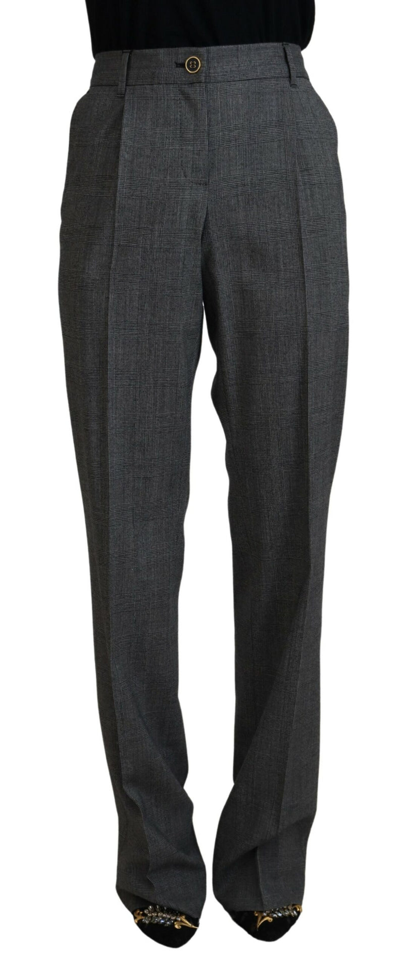 Gray High Waist Women Wool Pants-Dolce & Gabbana-LabelTerrace.com