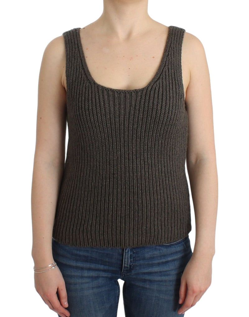 Gray Knit Top Knitted Sweater Merino Wool-Ermanno Scervino-LabelTerrace.com