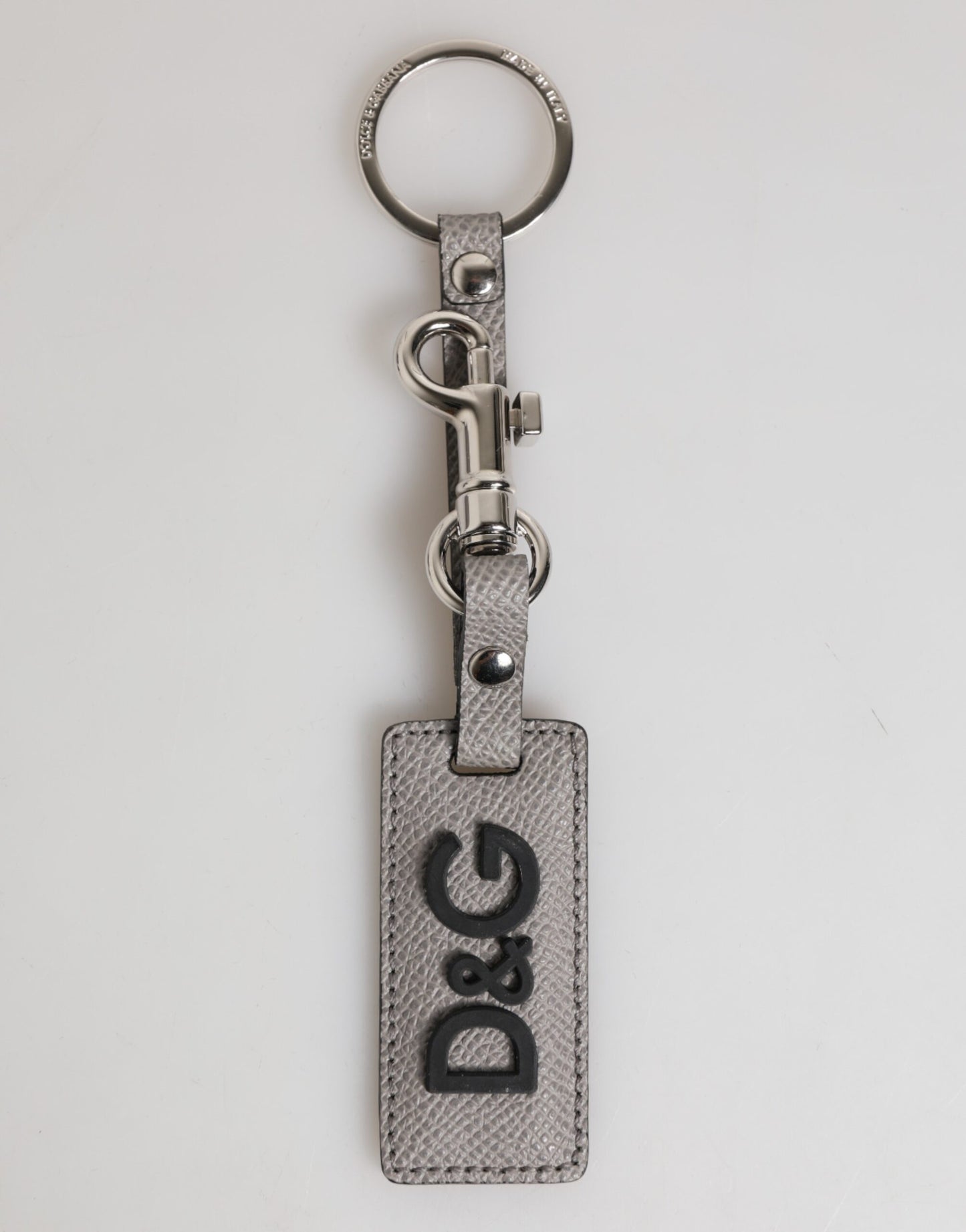 Gray Leather Logo Metal Ring Keychain Holder Men Keyring-Dolce & Gabbana-LabelTerrace.com