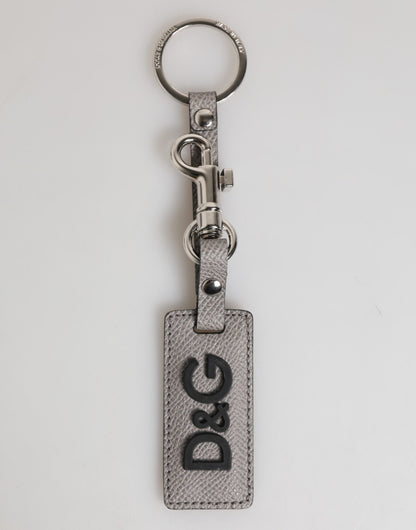 Gray Leather Logo Metal Ring Keychain Holder Men Keyring-Dolce & Gabbana-LabelTerrace.com