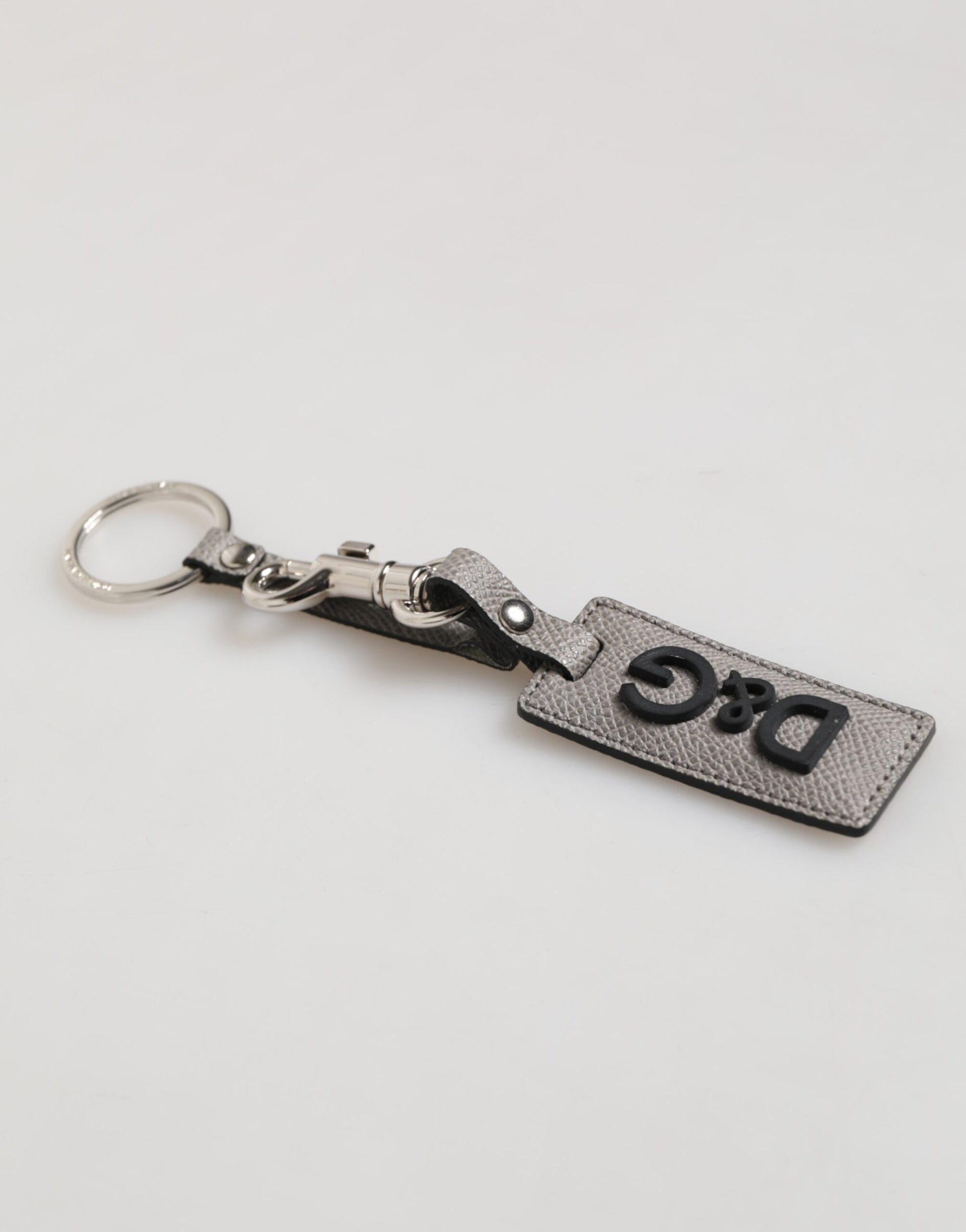 Gray Leather Logo Metal Ring Keychain Holder Men Keyring-Dolce & Gabbana-LabelTerrace.com