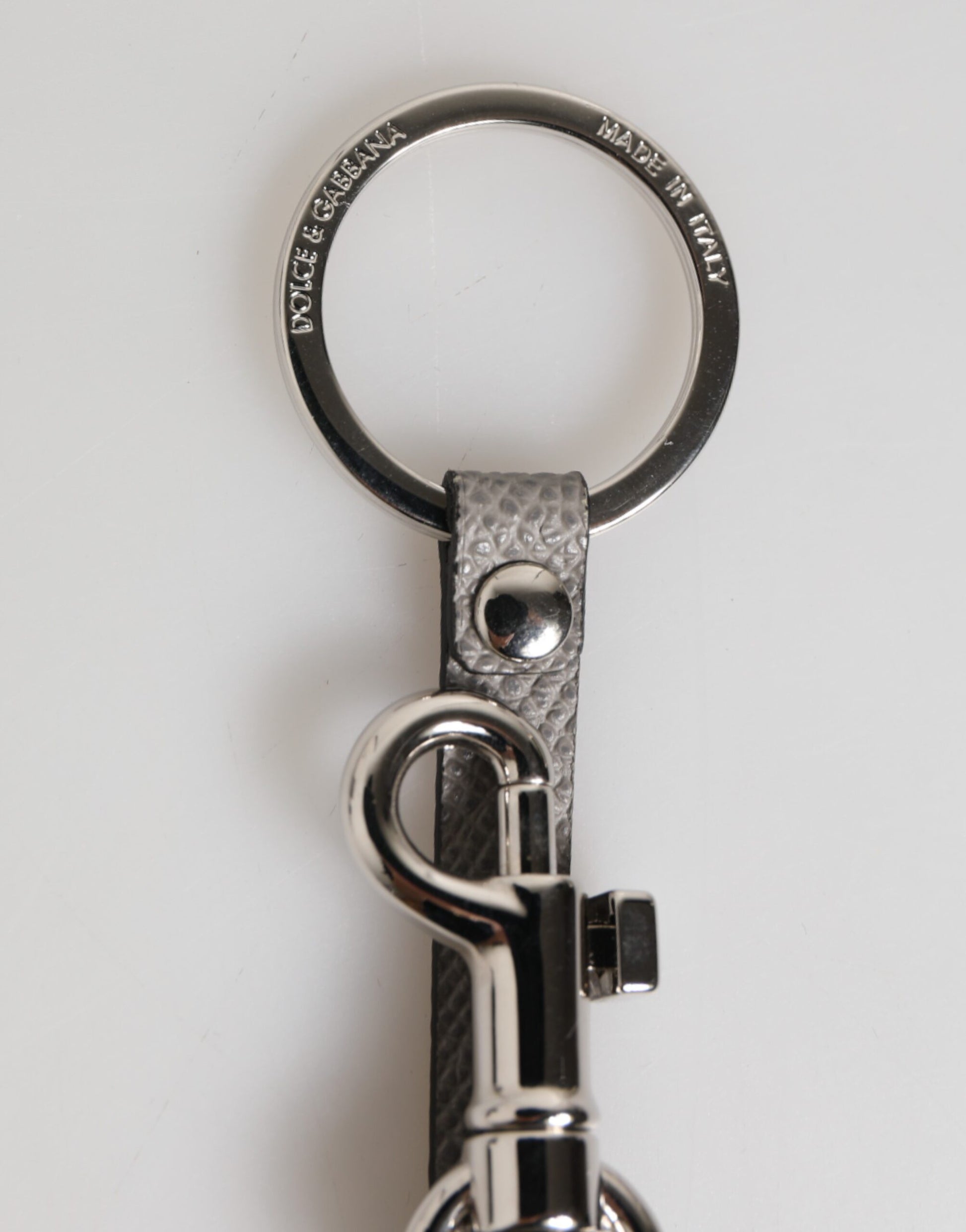 Gray Leather Logo Metal Ring Keychain Holder Men Keyring