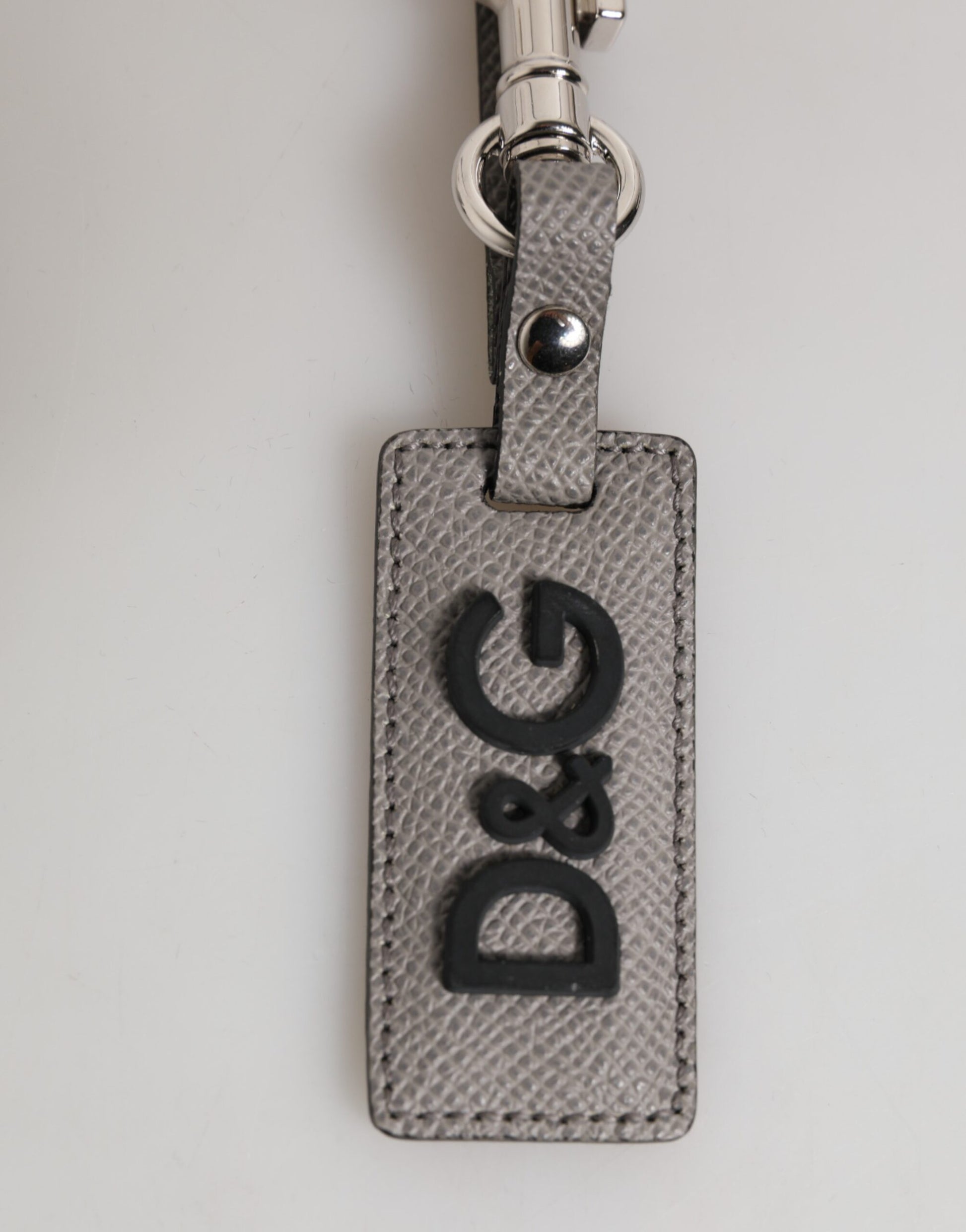 Gray Leather Logo Metal Ring Keychain Holder Men Keyring-Dolce & Gabbana-LabelTerrace.com