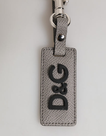 Gray Leather Logo Metal Ring Keychain Holder Men Keyring-Dolce & Gabbana-LabelTerrace.com