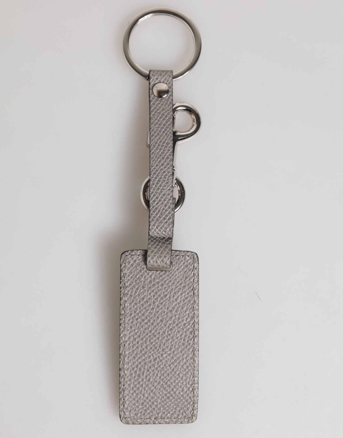 Gray Leather Logo Metal Ring Keychain Holder Men Keyring-Dolce & Gabbana-LabelTerrace.com