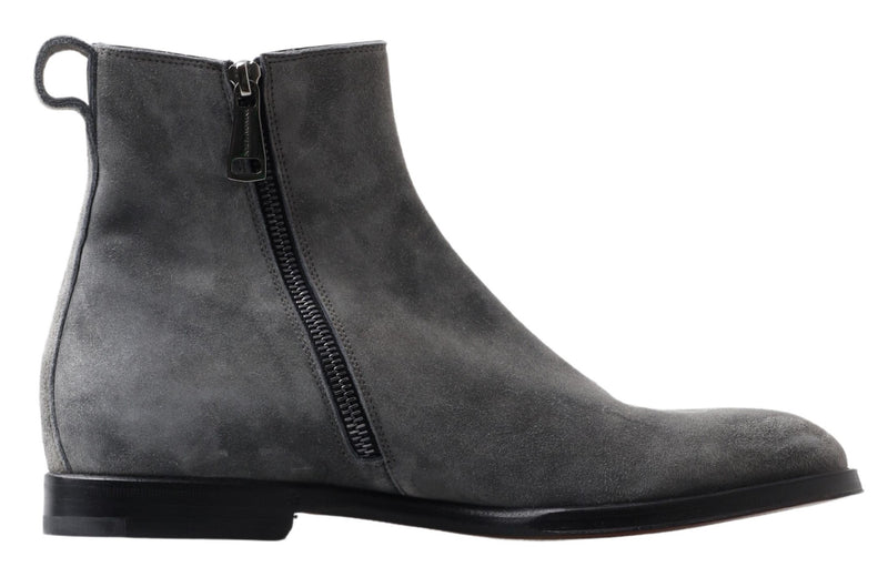 Gray Leather Men Ankle Boots Shoes-Dolce & Gabbana-LabelTerrace.com