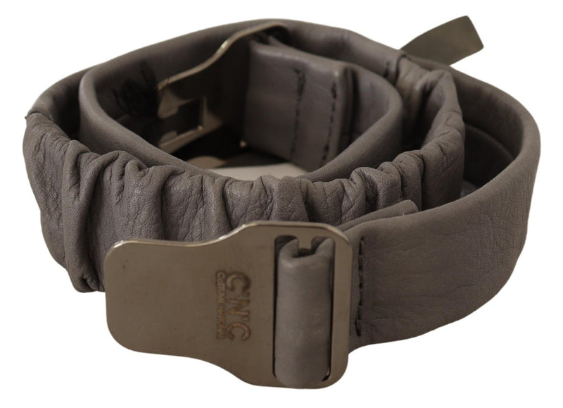 Gray Leather Silver Buckle Waist Belt-Costume National-LabelTerrace.com