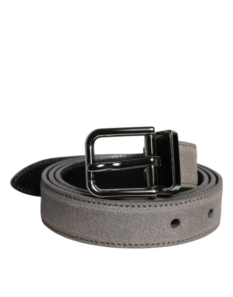 Gray Leather Silver Tone Metal Buckle Belt-Dolce & Gabbana-LabelTerrace.com