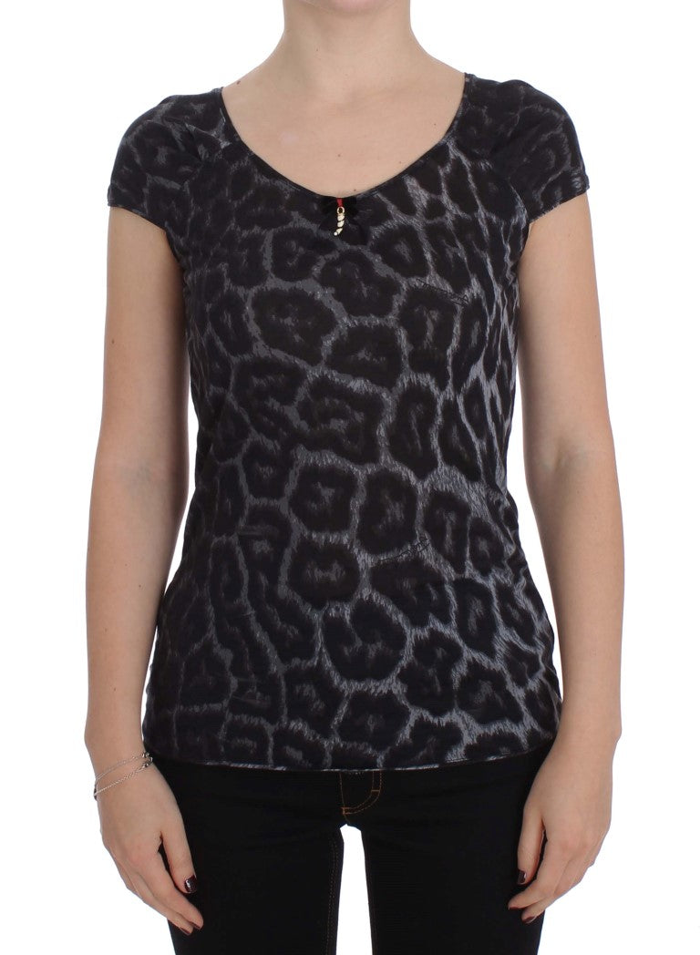Gray Leopard Modal T-Shirt Blouse Top-Cavalli-LabelTerrace.com