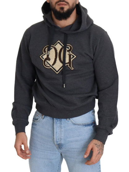 Gray Logo Cotton Hooded Sweatshirt Sweater