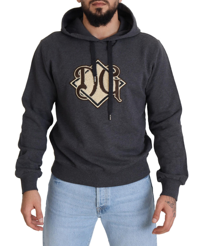 Gray Logo Cotton Hooded Sweatshirt Sweater-Dolce & Gabbana-LabelTerrace.com