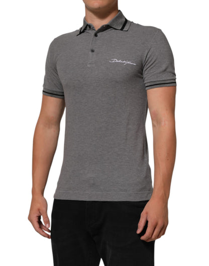 Gray Logo Embroidery Collared Polo T-shirt