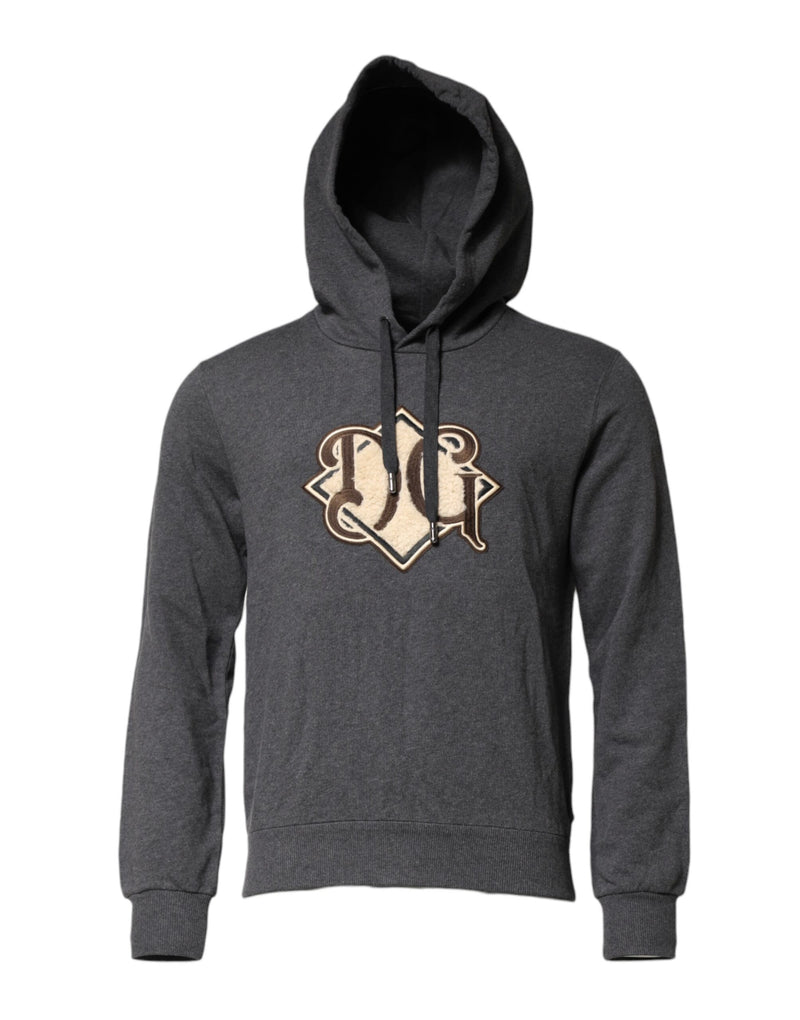 Gray Logo Patch Hooded Sweatshirt Sweater-Dolce & Gabbana-LabelTerrace.com