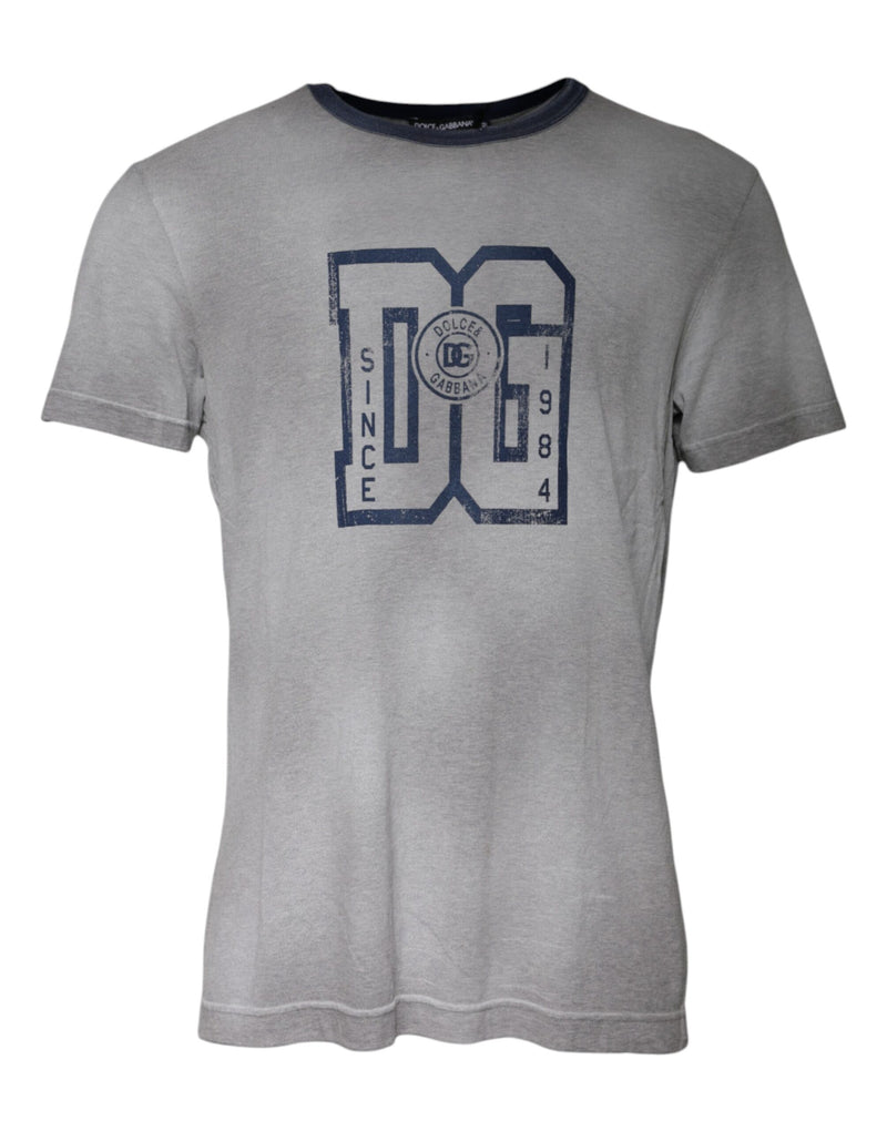 Gray Logo Print Cotton Crew Neck T-shirt-Dolce & Gabbana-LabelTerrace.com