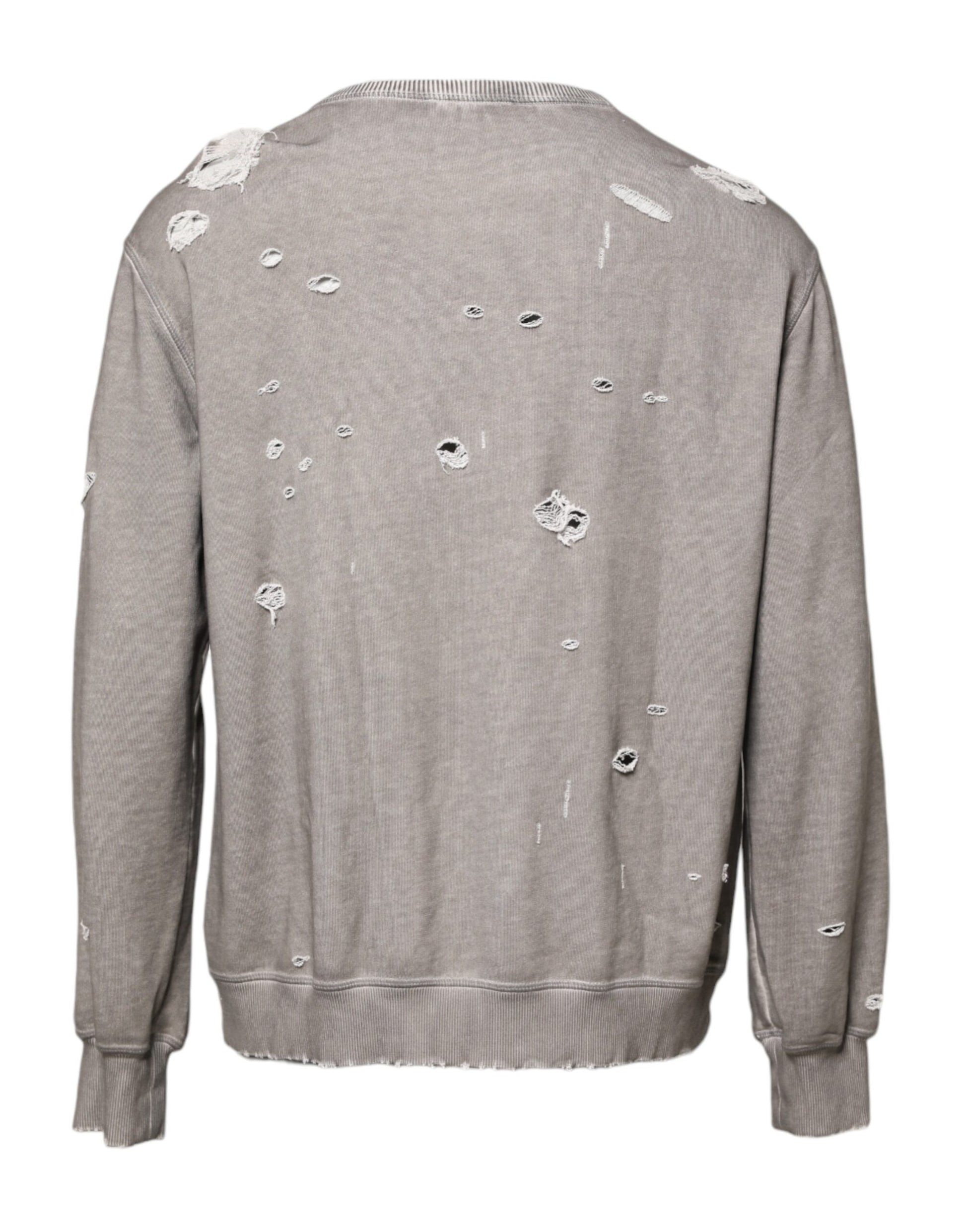 Gray Logo Print Crew Neck Pullover Sweater