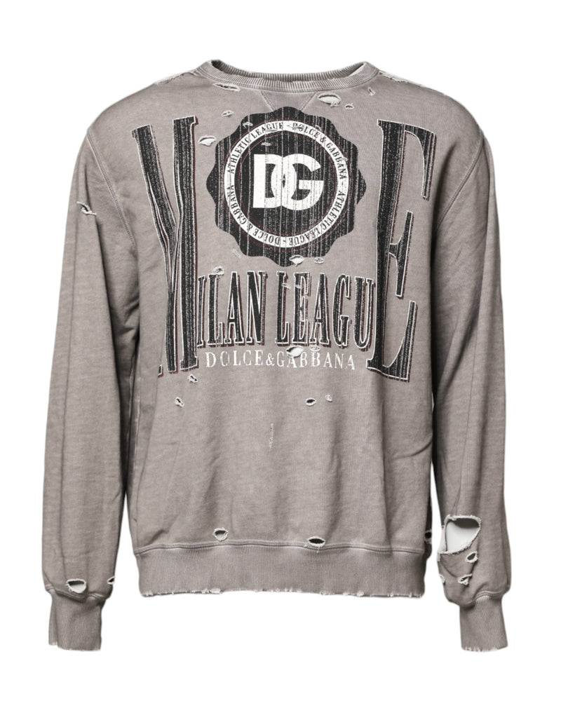 Gray Logo Print Crew Neck Pullover Sweater-Dolce & Gabbana-LabelTerrace.com