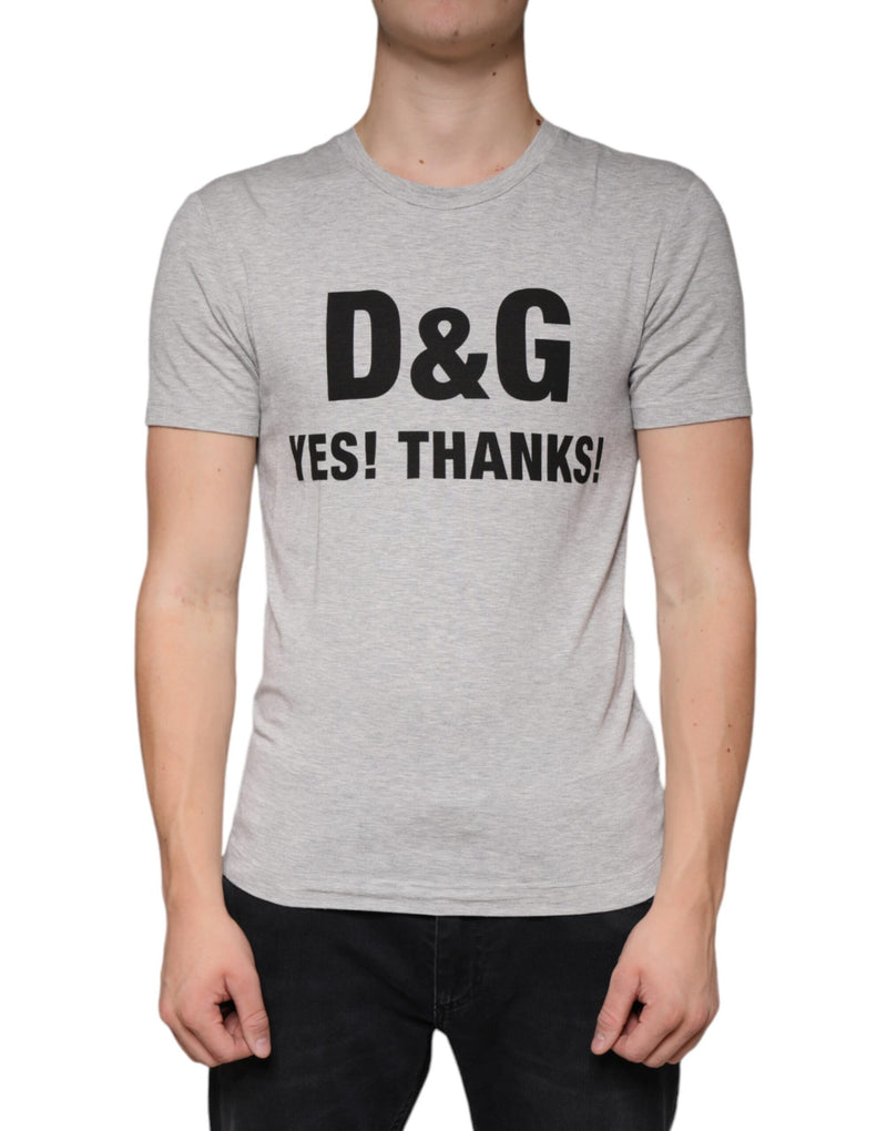 Gray Logo Print Crewneck Short Sleeve T-shirt-Dolce & Gabbana-LabelTerrace.com