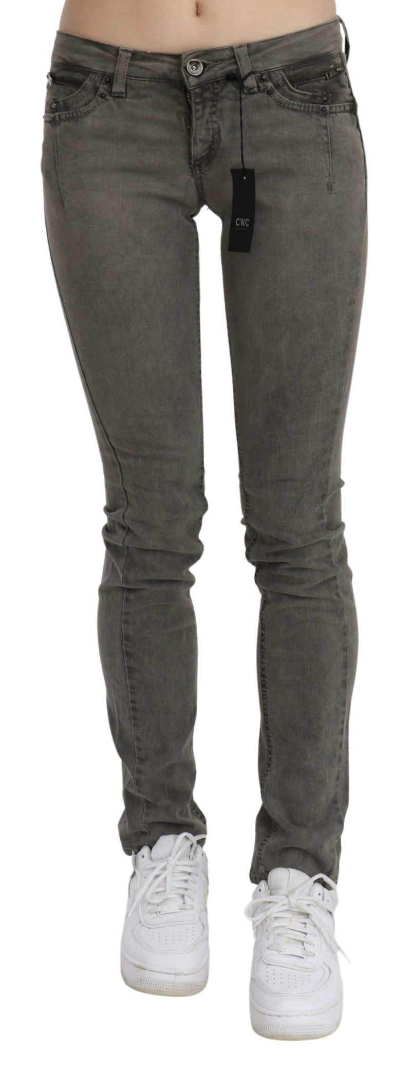 Gray Low Waist Skinny Denim Cotton Jeans-Costume National-LabelTerrace.com