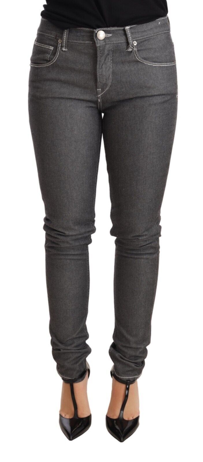 Gray Low Waist Skinny Denim Trouser Jeans-Acht-LabelTerrace.com