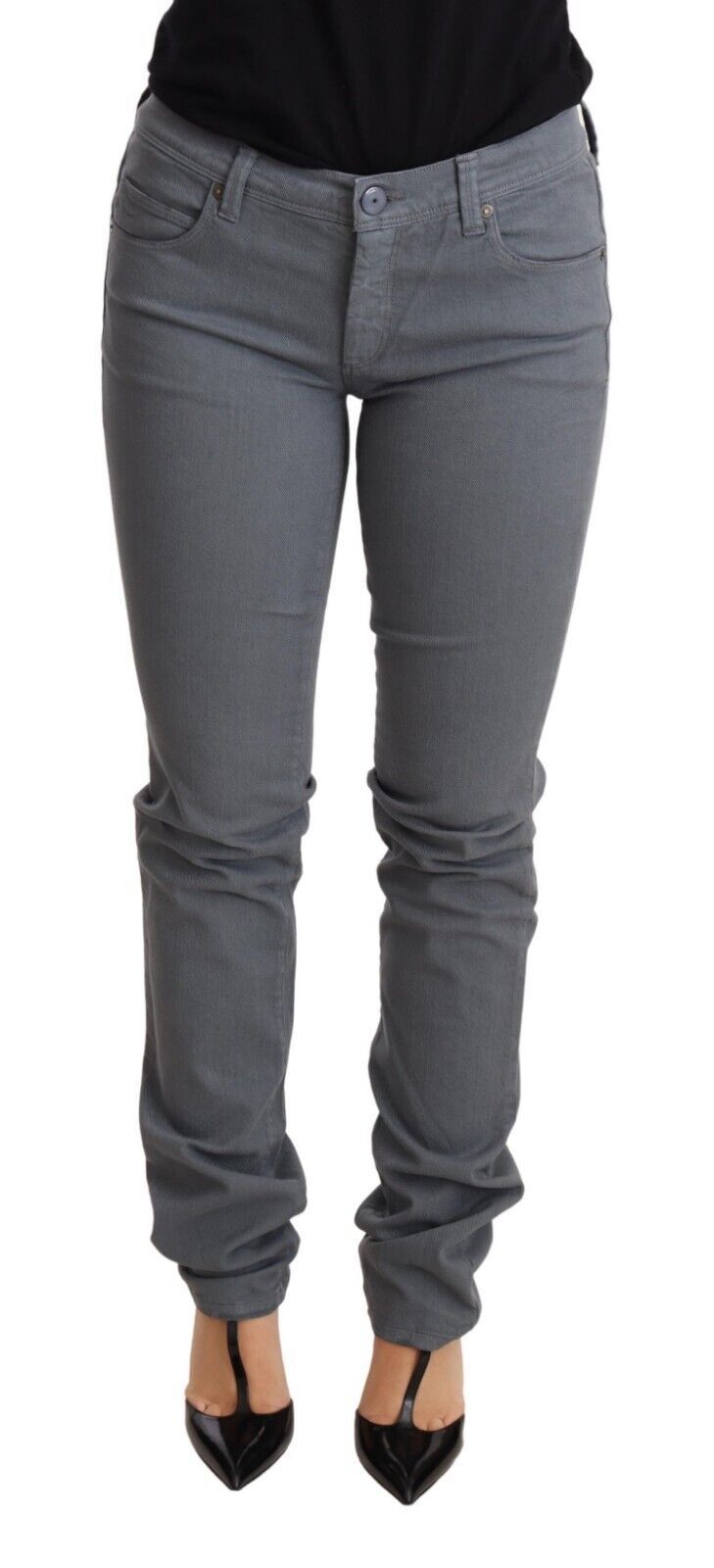 Gray Low Waist Skinny Slim Trouser Cotton Jeans-Ermanno Scervino-LabelTerrace.com