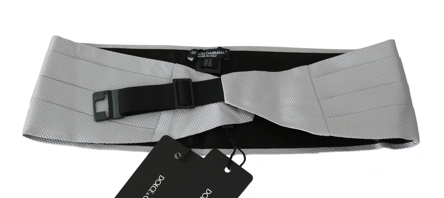 Gray Men Waist Belt 100% Silk Cummerbund-Dolce & Gabbana-LabelTerrace.com