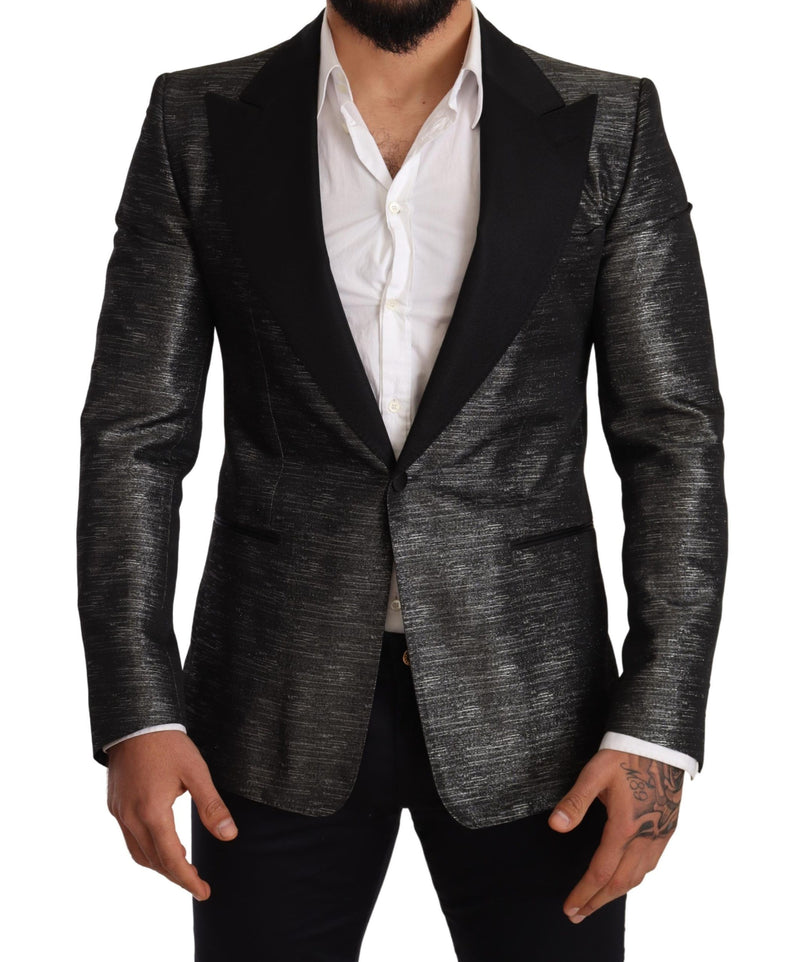 Gray Metallic Black Slim Tuxedo Blazer-Dolce & Gabbana-LabelTerrace.com