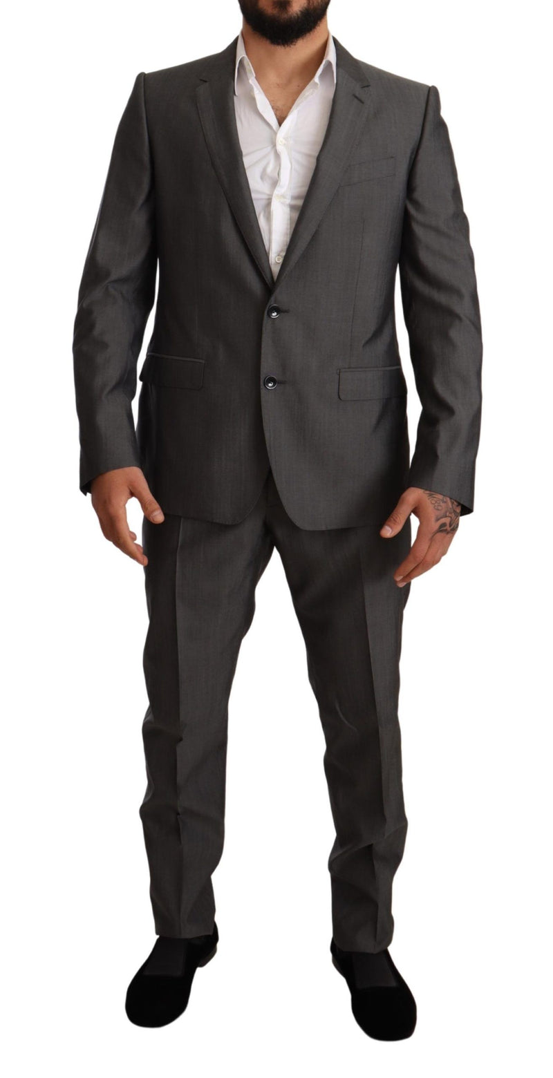Gray Metallic MARTINI Slim Fit Set Suit-Dolce & Gabbana-LabelTerrace.com