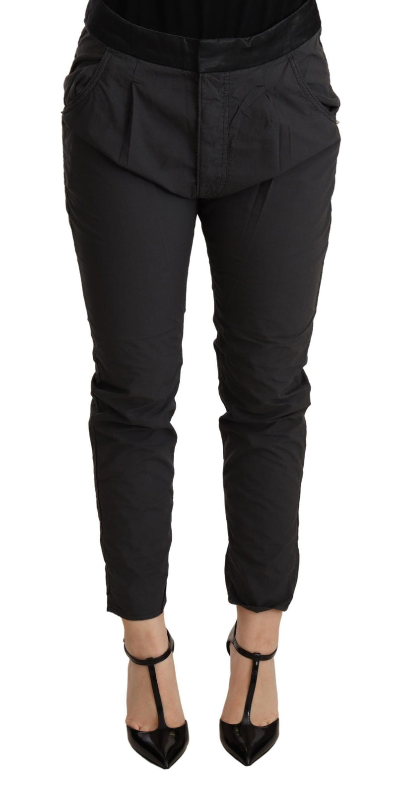 Gray Mid Waist Slim Fit Skinny Cotton Trouser-CYCLE-LabelTerrace.com