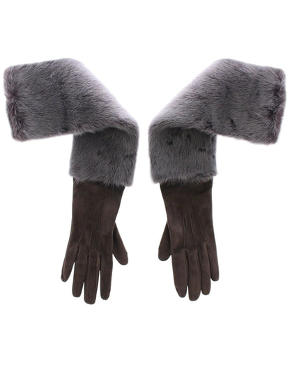 Gray Mink Fur Lambskin Suede Leather Gloves-Dolce & Gabbana-LabelTerrace.com