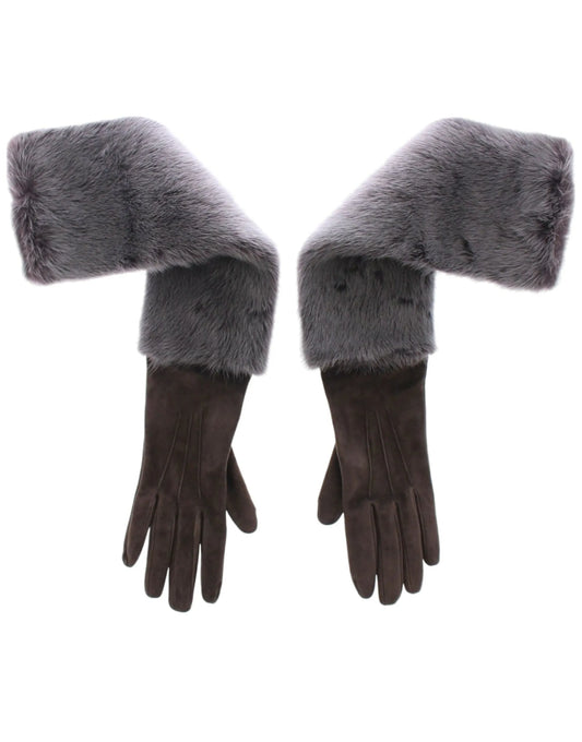 Gray Mink Fur Lambskin Suede Leather Gloves-Dolce & Gabbana-LabelTerrace.com