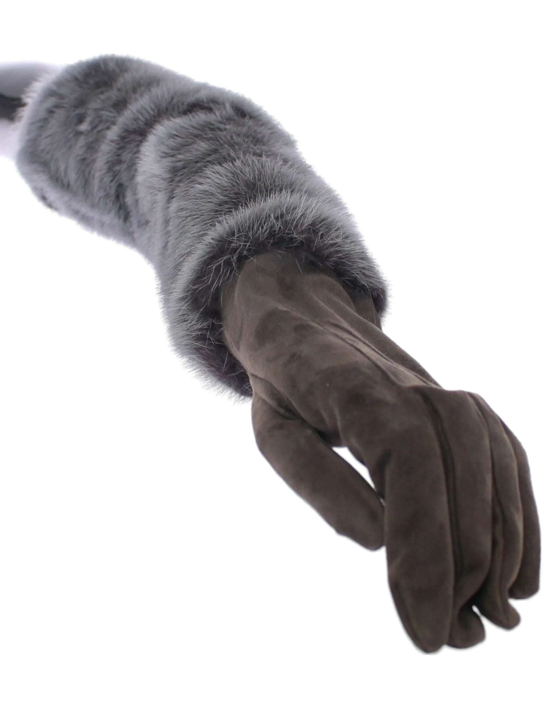 Gray Mink Fur Lambskin Suede Leather Gloves-Dolce & Gabbana-LabelTerrace.com