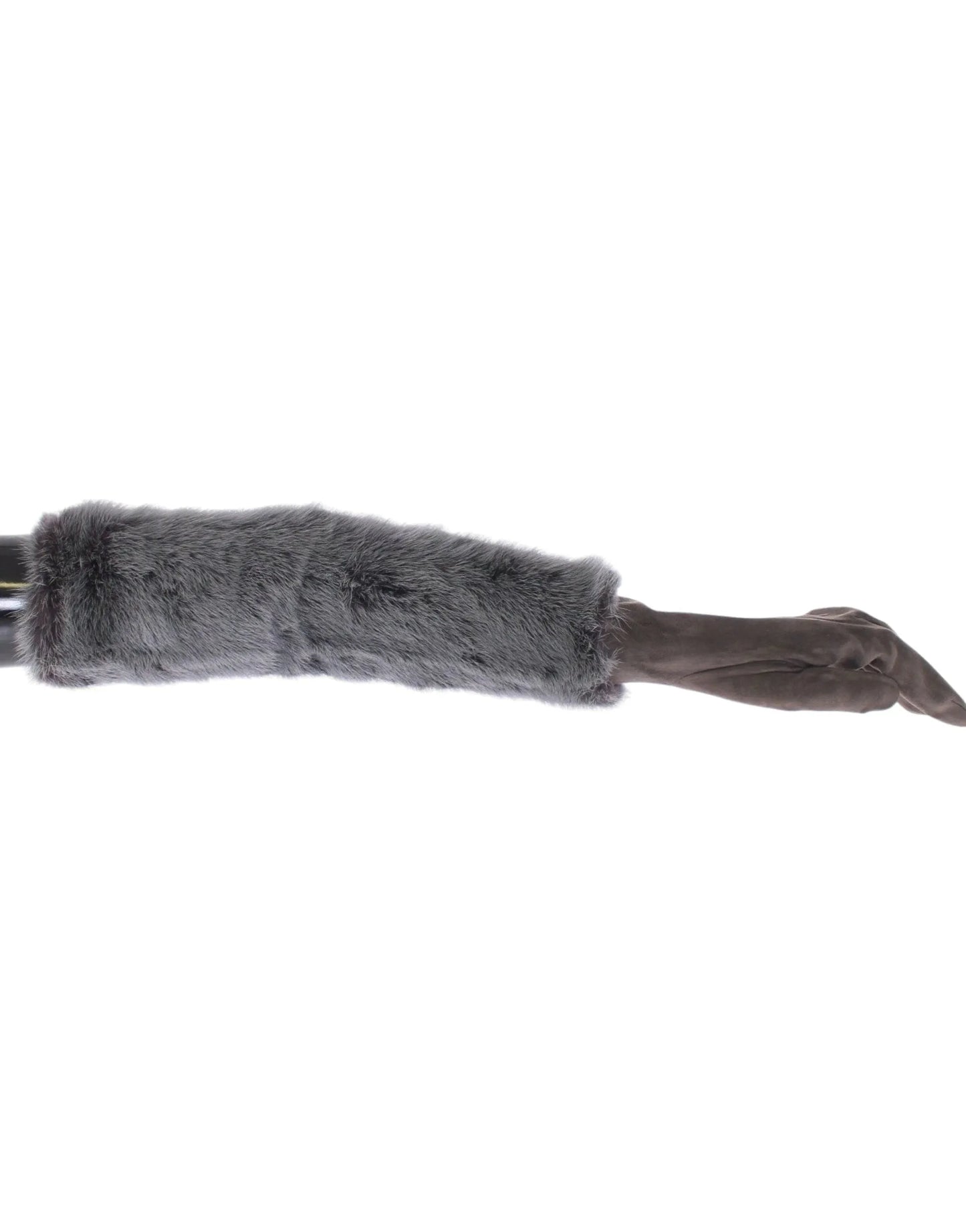 Gray Mink Fur Lambskin Suede Leather Gloves-Dolce & Gabbana-LabelTerrace.com