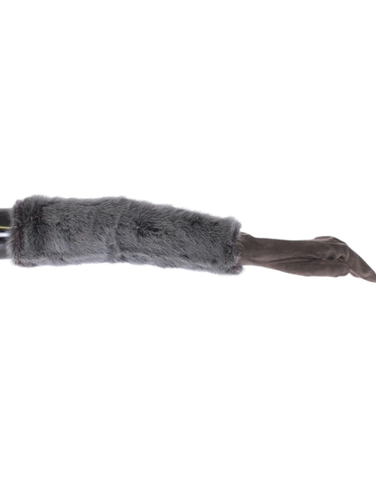 Gray Mink Fur Lambskin Suede Leather Gloves-Dolce & Gabbana-LabelTerrace.com