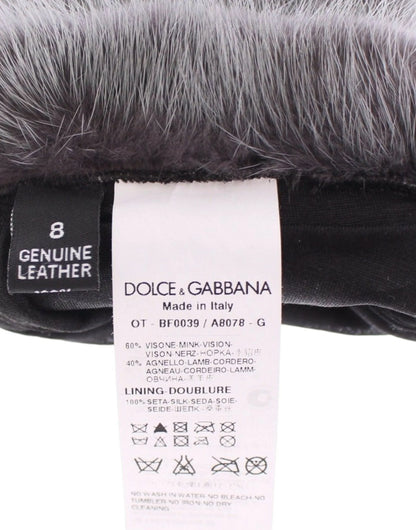 Gray Mink Fur Lambskin Suede Leather Gloves-Dolce & Gabbana-LabelTerrace.com