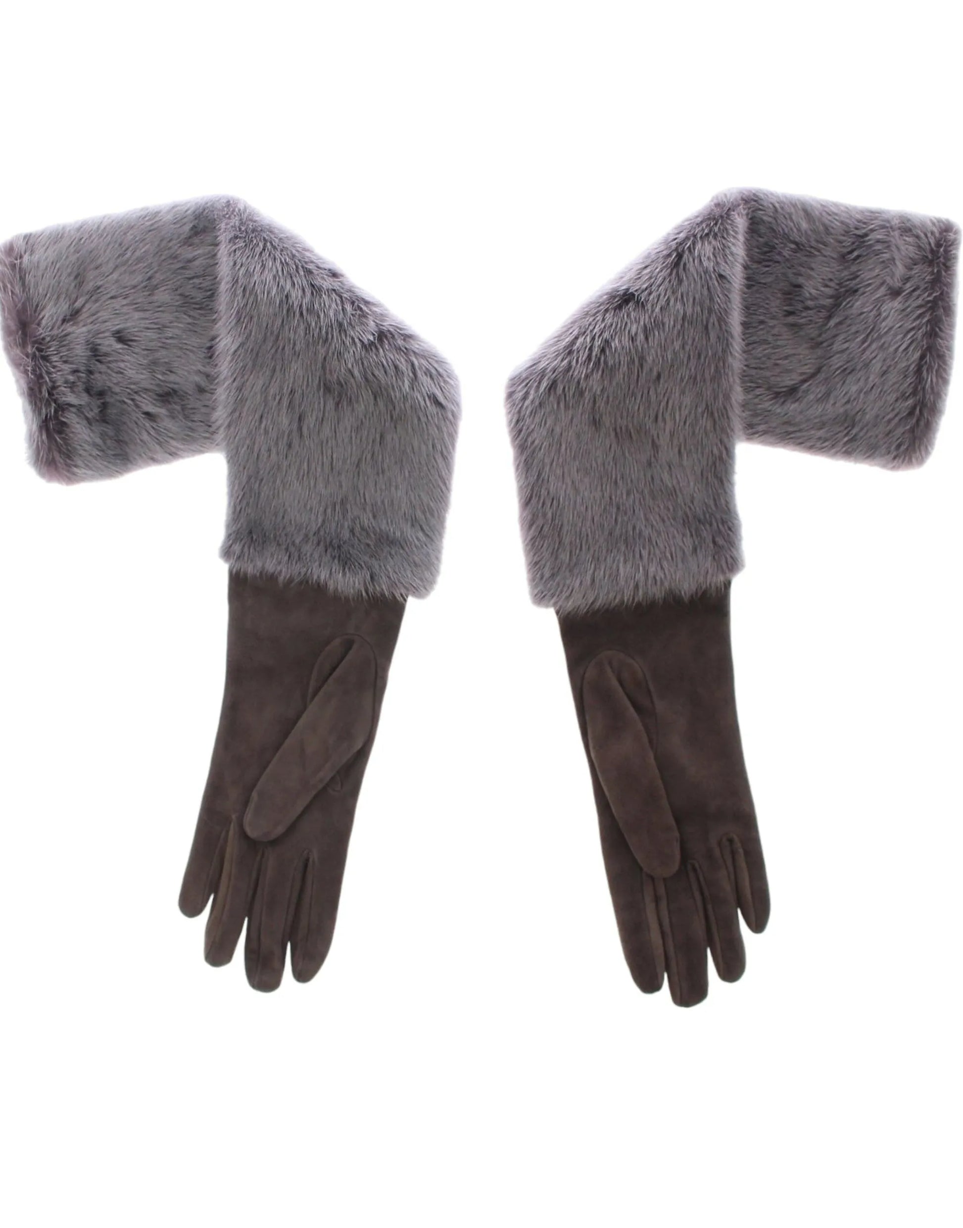 Gray Mink Fur Lambskin Suede Leather Gloves-Dolce & Gabbana-LabelTerrace.com