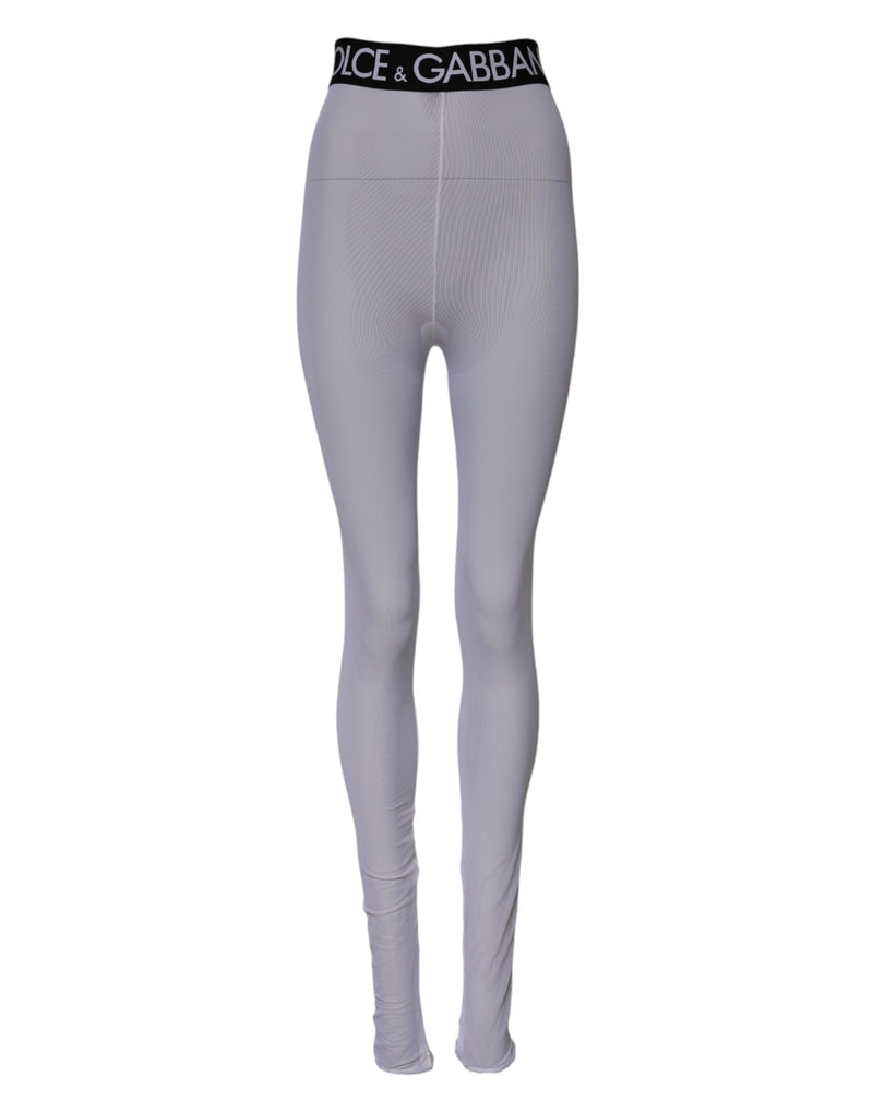 Gray Nylon DG Logo Mid Waisted Leggings Pants-Dolce & Gabbana-LabelTerrace.com