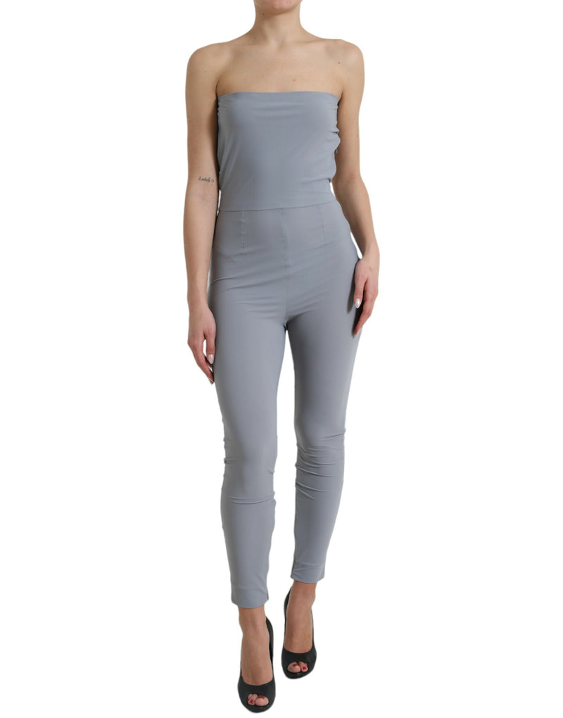 Gray Nylon Strapless Bodycon Jumpsuit Dress-Dolce & Gabbana-LabelTerrace.com