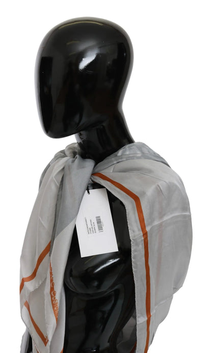 Gray Orange Silk Floral Foulard Wrap Scarf-Costume National-LabelTerrace.com