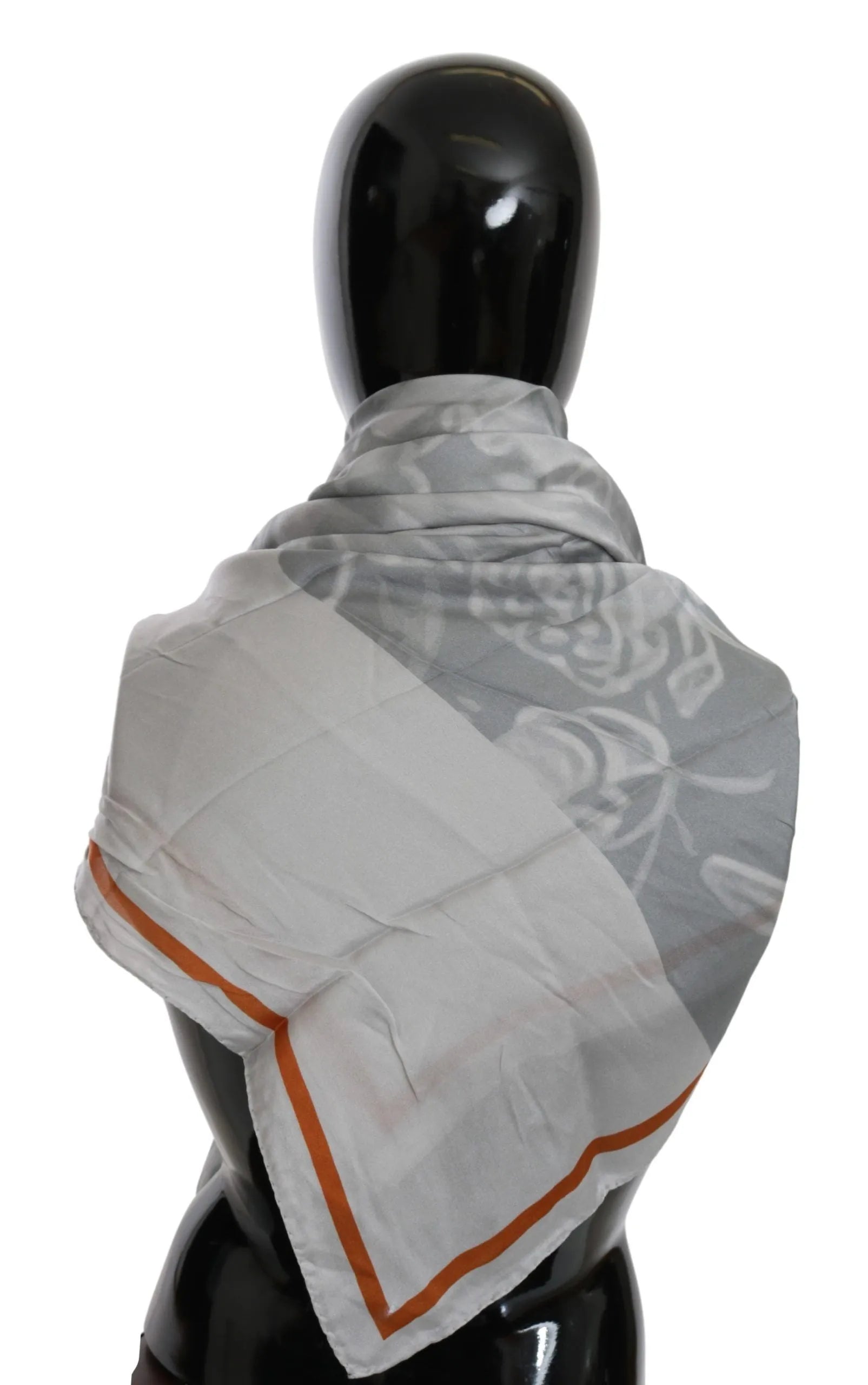 Gray Orange Silk Floral Foulard Wrap Scarf-Costume National-LabelTerrace.com