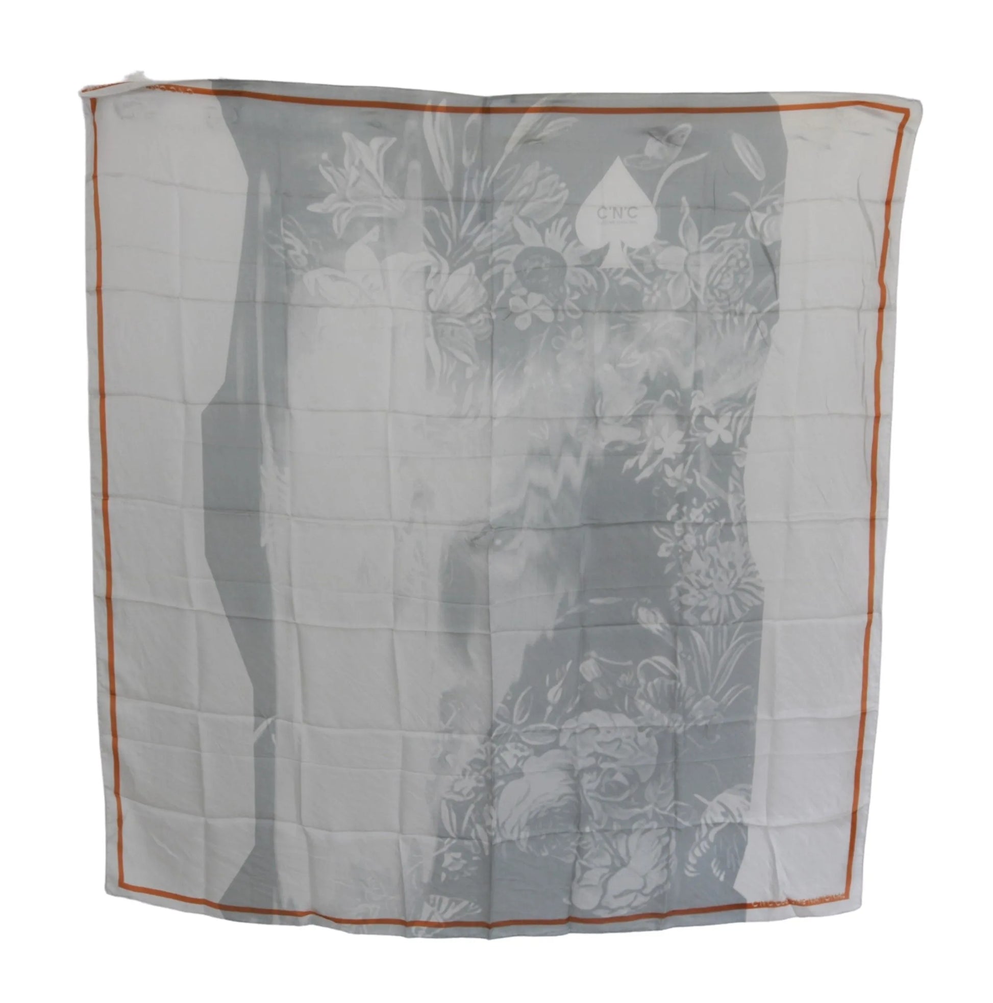 Gray Orange Silk Floral Foulard Wrap Scarf-Costume National-LabelTerrace.com